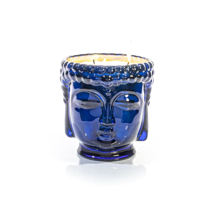 Caesonia | Sapphire Blue Caesonia Glass Buddha Candle Lined with 24K Gold