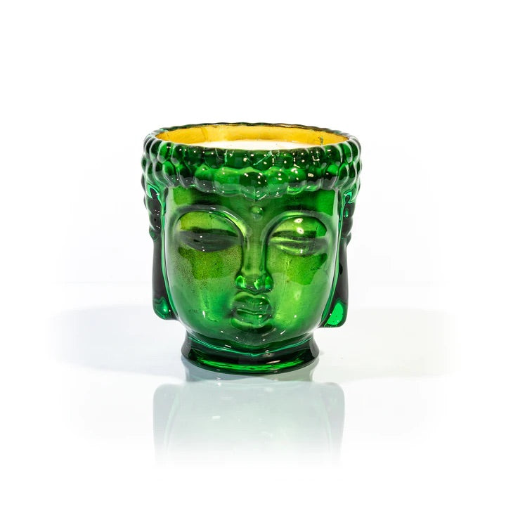 Cleopatra | Emerald Green Glass Buddha Candle Lined with 24K Gold