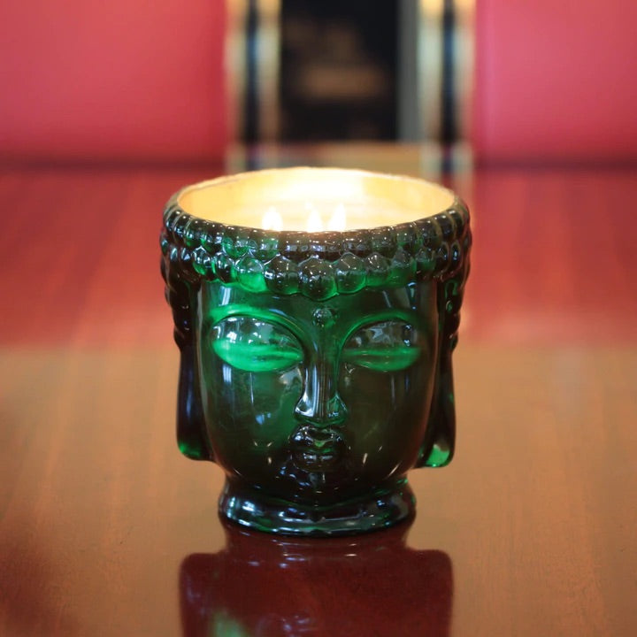 Cleopatra | Emerald Green Glass Buddha Candle Lined with 24K Gold