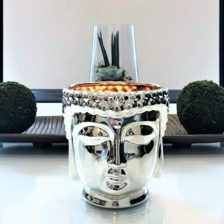 Metallic Silver Buddha 3-Wick Scented Candle