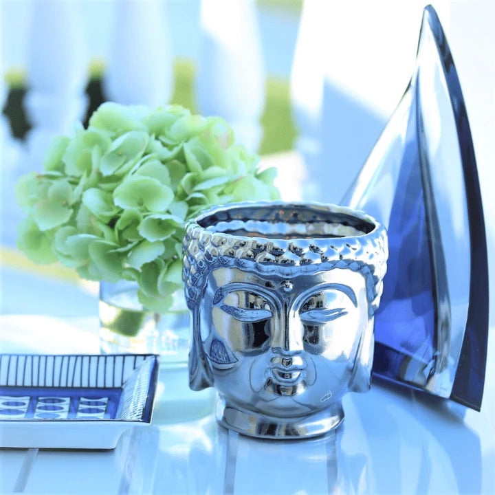 Metallic Silver Buddha 3-Wick Scented Candle