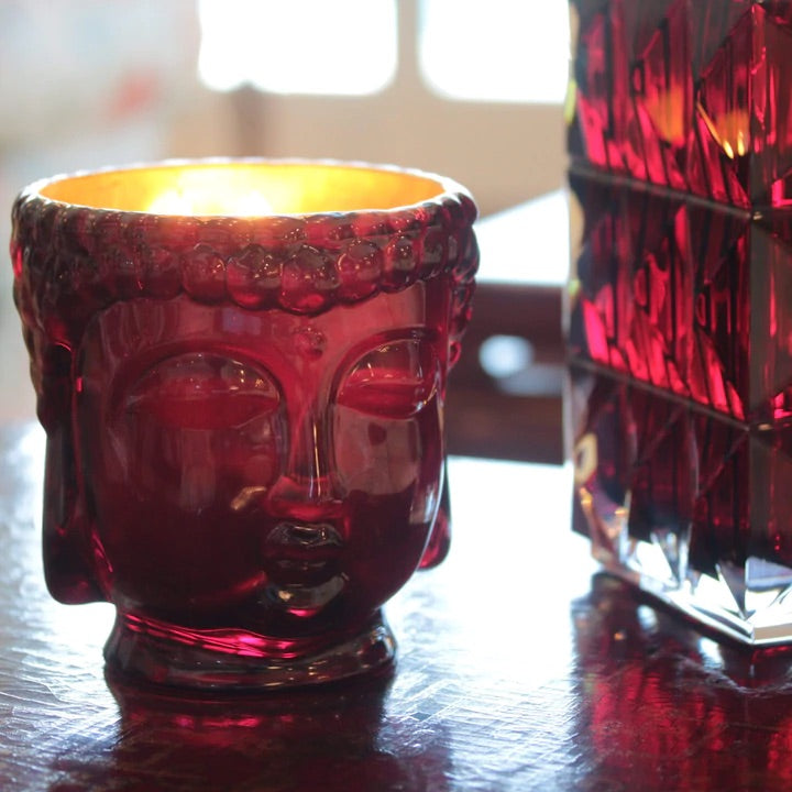 Elizabeth II | Ruby Red Glass Buddha Candle Lined with 24K Gold